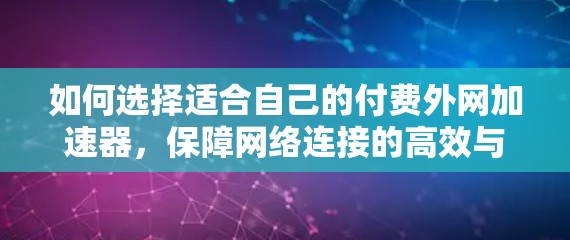 如何选择适合自己的付费外网加速器,保障网络连接的高效与安全 如何选择适合自己的付费外网加速器,保障网络连接的高效与安全